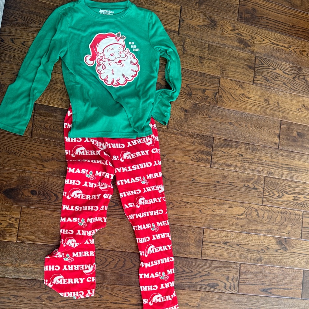 Jammies for your families Festive Santa Pajama Set - Green and Red boy size 12